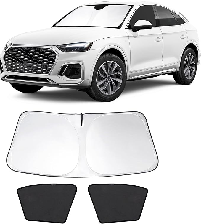 3PCS Car Window Shades Front Windshield Sun Shade Foldable Window Shade Custom Fit for 2019-2024 Audi Q5 Accessories Car Shades for Front Windows Anti-UV Rays Block Heat