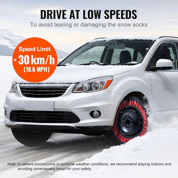 VEVOR Snow Socks for Tires - Excellent Alternative for Tire Chains, Polyester Fiber Tire Socks for Snow, Fits Car, SUV, Picku