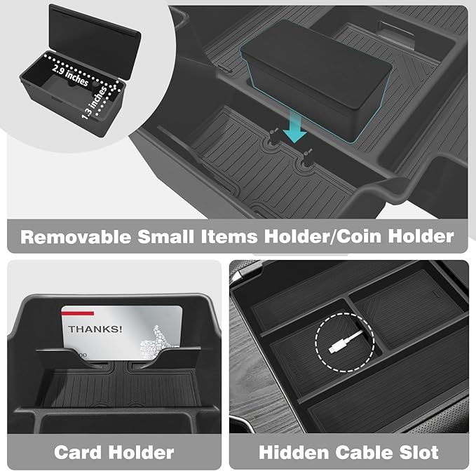 BestEvMod 2PCS Center Console Organizer Trays Fit for Chevrolet Silverado EV 2026 2025 2024 Pickup Armrest Storage Box ABS Material with PVC Trim Not Fit ICE or RST Models (Top + Bottom)