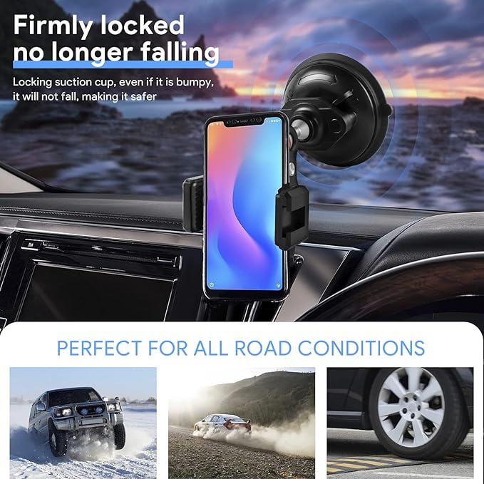 REYGEAK Aluminum Alloy Car Suction Cup Camera Mount,with Phone Holder with 1/4 Thread,Windshield Vehicle Attach for GoPro Hero13/12/11/10/9 Black DJI Pocket 3/Action 5/4,Insta360 X4/X3 Accessories