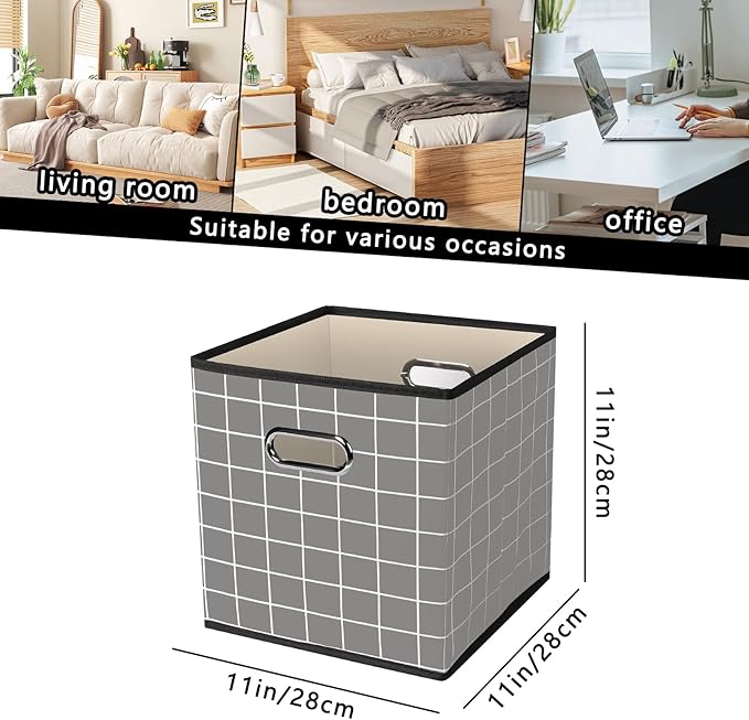 Yunkeeeper storage bins Cubes, Fabric Cube Organizer with Handle, Foldable Cube Bins for Cloth or Accessary Storage, 11x11x11