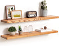 Fun Memories 36 Inch Floating Shelves, Rustic Solid Wood Wall Shelves Set of 2, 8 Inch Deep Floating Shelf for Bathroom, Bedr