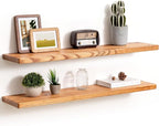 Fun Memories 36 Inch Floating Shelves, Rustic Solid Wood Wall Shelves Set of 2, 8 Inch Deep Floating Shelf for Bathroom, Bedr