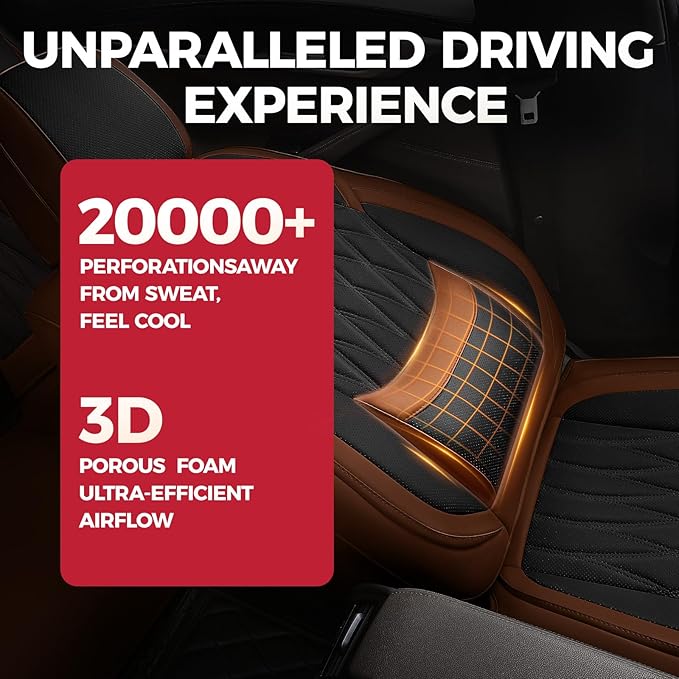 FREESOO Black Brown Car Seat Covers Full Set - Faux Nappa Leather Seat Covers for Cars, Breathable Waterproof Front Seats Pro