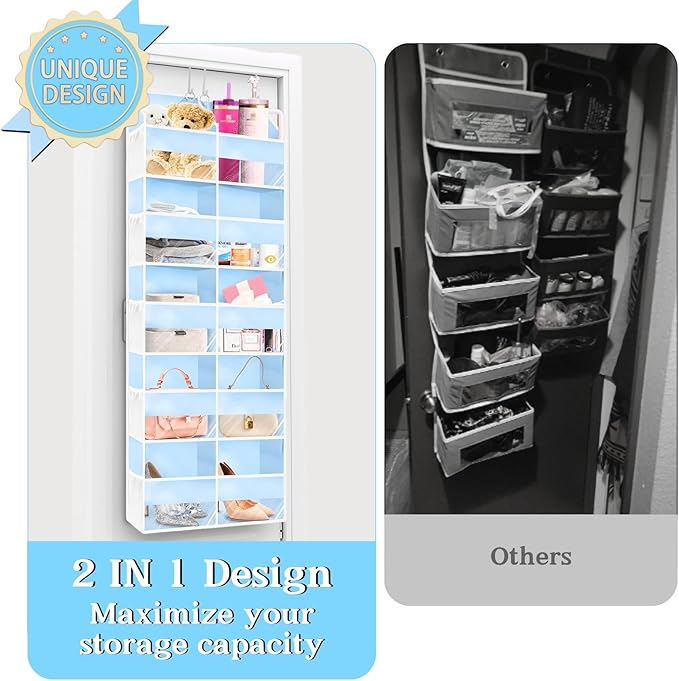 Blue Over the Door Organizer 5 Tiers, Extra Large Behind Door Storage of 10 Compartments, 80 lbs Weight Capacity Hanging Stor