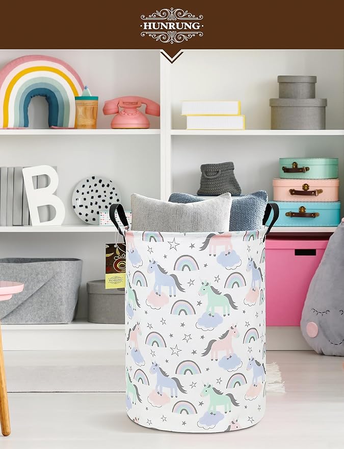 HUNRUNG Laundry Hamper,Large Canvas Fabric Lightweight Storage Basket Toy Organizer Dirty Clothes Collapsible Waterproof for 