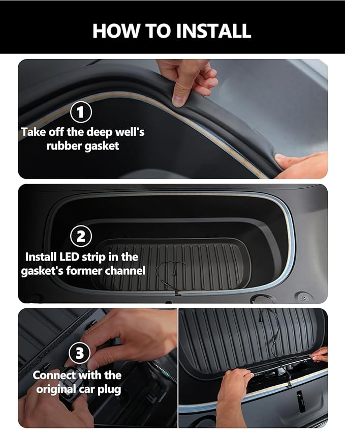 2025 Tesla Frunk LED Strip Model 3 Highland 2024 2025 Flexible Silicone Waterproof Interior Lighting Bar Tesla Front Trunk Accessories Ambient Lights