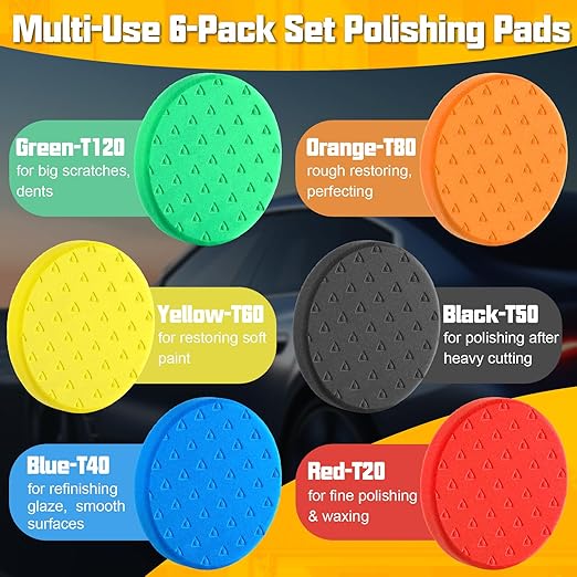 6 Pcs 7.5 Inch Buffing Pads, Polishing Pad for 7 Inch 180mm Backing Plate Compound Buffing Sponge Pads Cutting Polishing Pad Kit for Car Buffer Boat Polisher Compounding, Polishing & Waxing