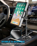 Cup Holder Car Large Tablet Mount, [Up to 15.6"] Metal Adjustable Arm CupHolder Tablet Clip, Heavy Duty Truck Cup Holder for iPad Pro 13 12.9 Air Mini, Galaxy tab, iPhone, 6.1-15.6" Devices