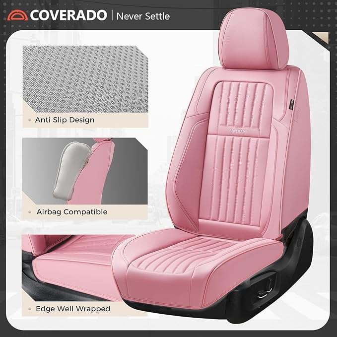 Coverado Car Seat Covers Full Set, Seat Covers for Cars, Car Seat Cover, Car Seat Protector, Leather Car Seat Cushion, Waterp