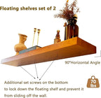 IEO Long Wooden Floating Shelves for Room Wall, Natural Wood Floating Shelves Wall Mounted Kitchen Shelf for Living Room, Bed