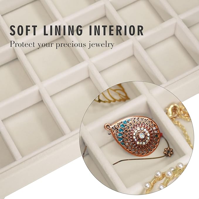 Siveit Velvet Jewelry Tray 48 Grid Jewelry Display Tray Organizer Box with Transparent Lid Rings Earrings Necklaces Pendants 