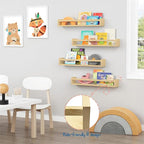 Forbena Natural Wood Nursery Bookshelves for Wall, 24 Inches Long Floating Book Shelves, Wall Mounted Bookcase for Baby Teen 