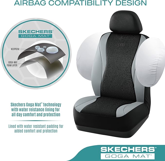 Skechers Car Seat Covers,Leather Seat Covers with GOGA Mat Technology,Waterproof Car Seat Covers Full Sets,Airbag Compatible,