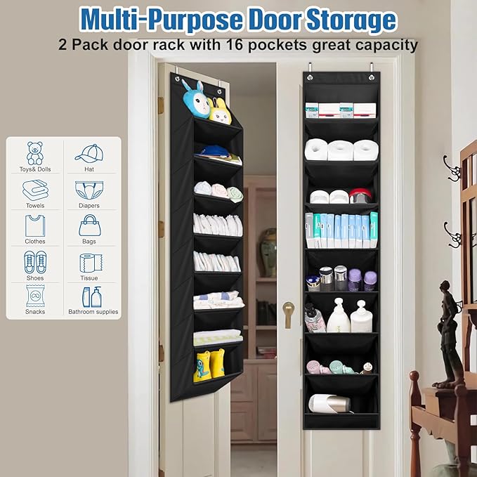 SLEEPING LAMB 2 Pack Narrow Over The Door Shoe Organizer with 8 Large Deep Pockets, Hanging Shoe Rack for Closet Door Storage