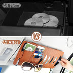 alpmosn Sun Visor CD Case Holder for Car - Multi-Function Visor Organizer with CD/DVD Storage, Eyeglass Clip, Card Slots & Pen Holder, Durable Leather Car Accessories (Orange)