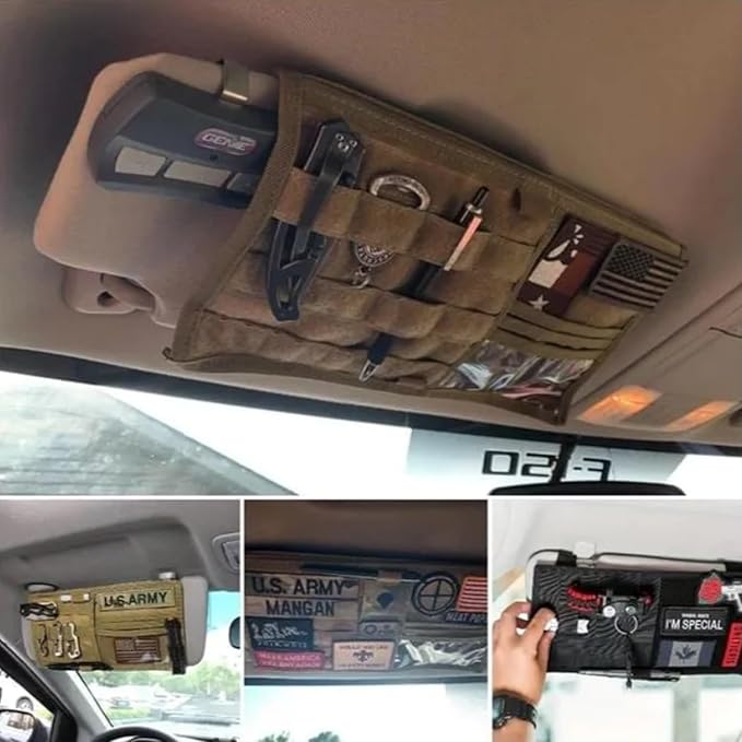 Large Molle Visor Organizer, Tactical Visor Organizer, Car Sun Visor Organizer Truck Accessories for Men, Tactical Gear for Men (Black)