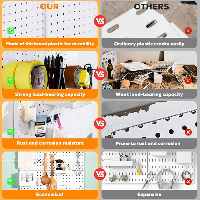6Pcs Pegboard, Peg Board, Pegboard Wall Organizer, Mount Display Pegboard Kits fit Pegboard Storage, Small Pegboard for Craft