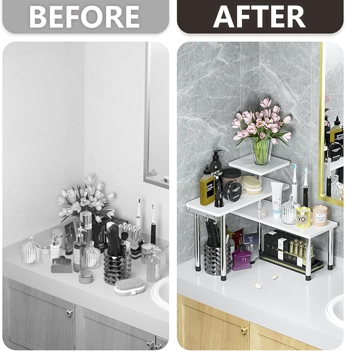ZHWS Bathroom Counter Organizer Corner Shelf – Bathroom Organization Bamboo 3 Tier Spice Rack Makeup Organizer Bookshelf Spac