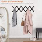 Homode Accordion Wall Hanger, Hat Hangers Wall Mounted, Wood Accordian Coat Rack with 17 Hooks, Expandable Peg Rack Wall Orga