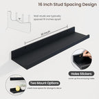 Axeman Picture Ledge Shelf | 24 Inch Black Floating Shelves Set of 3 | Rustic Wood Wall Shelves with Lip | 24" Black Picture 