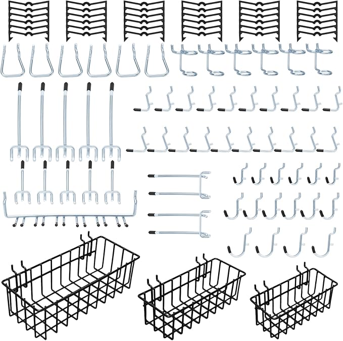 1/4 inch Extra Thick Pegboard Accessories Kit,Only Suitable for 1/4" Pegboard Board,Includes Three Baskets and Multiple Types