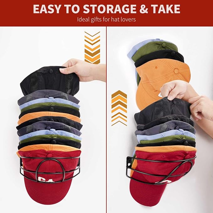 Livelab Hat Rack Wall Mount, [2-Pack] Metal Hat Organizer for Baseball Caps, Hat Storage Cap Holder Up to 30 Hat Hangers for 