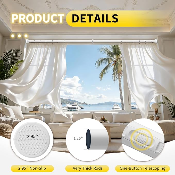 Tension Curtain Rod 41-157In-55Lb Outdoor Extra Long Curtain Rod No Drilling for Window or Bathroom Patio, Adjustable Heavy D