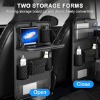 Universal Car Backseat Organizer with Tablet Holder & Foldable Tray - Heavy-Duty Kick Mats Seat Protector for Kids, Waterproof Multi-Pocket Storage for Road Trips, Cars, SUVs