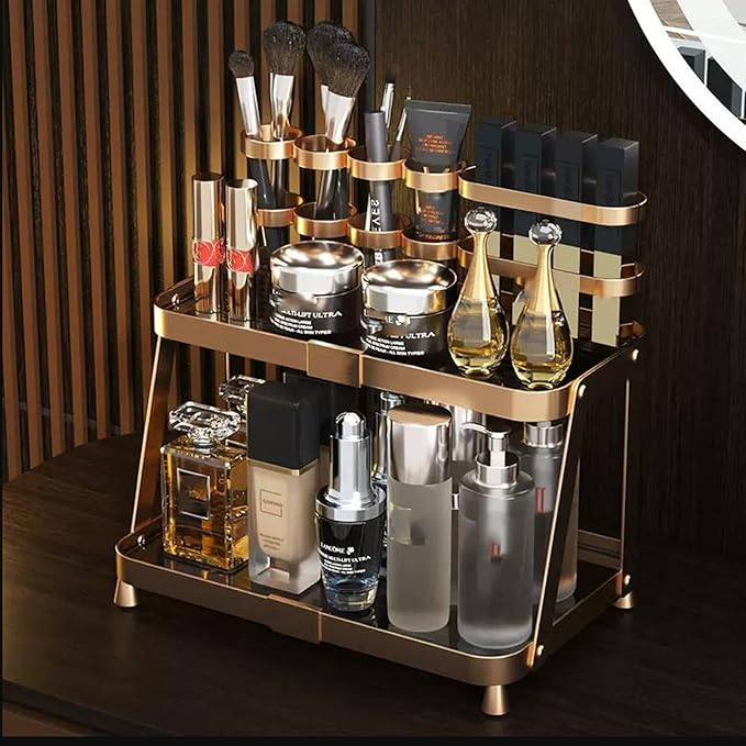Makeup Organiser Storage 2 Tier Makeup Organizer Rack , Bathroom Vanity Organizers and Storage, Ideal for Desk and Dresser Co