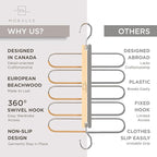 MORALVE Pants Hangers Space Saving - European Beechwood Scarf and Jean Hangers - Closet Organizer and Space Saver Pant Rack, 