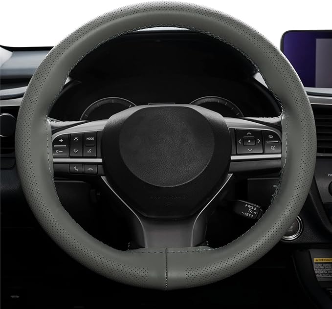 AUTOXBERT 38cm/15 Inch Genuine Leather DIY Steering Wheel Cover Soft Hand Sewing On Wrap Cover with Needles Thread fit for VW