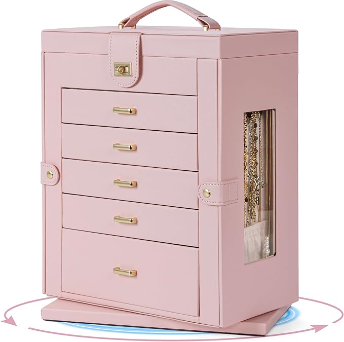 AKOZLIN 360° Rotating Jewelry Box 6-Tier Organizer Functional Jewelry Storage Case for Women Girls Ring Necklace Earring Brac