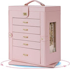 AKOZLIN 360° Rotating Jewelry Box 6-Tier Organizer Functional Jewelry Storage Case for Women Girls Ring Necklace Earring Brac