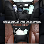 Car Purse Holder Between Front Seats PU Leather Bag Holder Above Armrest Box Child Barrier Front Seat Snack Organizer Bag Storage Auto Interior Accessories(Large Size)