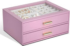 AKOZLIN Jewelry Box with Clear Lid Functional Leather Jewelry Storage Organizer Case 2 Drawers for Women Girls Necklace Ring 