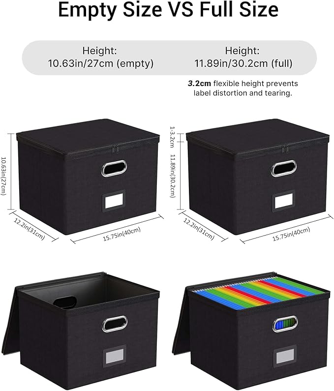 Oterri 2 Pack Large File Organizer Boxes with Lids, File Box with Mesh Pockets, Document Organizer Box for Letter/Legal Size 
