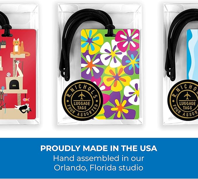 R. Nichols Garden Luggage Tag Set - Sturdy Waterproof Plastic Travel Labels for Baggage, Suitcases, Backpacks, and Diaper Bag