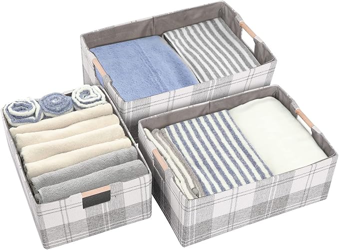 Fabric Storage Bin Box Collapsible Cotton Linen Storage Cube with Wooden Handles Rectangular Decorative Home Organizer Clothe