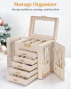 TORIBIO Large Jewelry Box for Women, Leather Jewelry Organizer with Mirror & Lock, 6-Tier Jewelry Storage Case for Girls/Wome