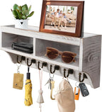 Key Holder Wall Mount - Mail Organizer Wall Mount with 6 Key Hooks and Storage Box for Sunglasses Storage and Dog Leash Holde
