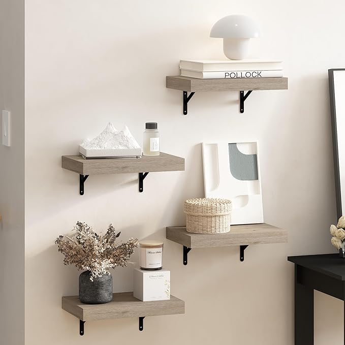 Furinno Tanna Floating Shelves for Wall Set of 4, 15-Inch Wall Shelf, Wall Mounted Shelf, for Bathroom, Home Office, Living R