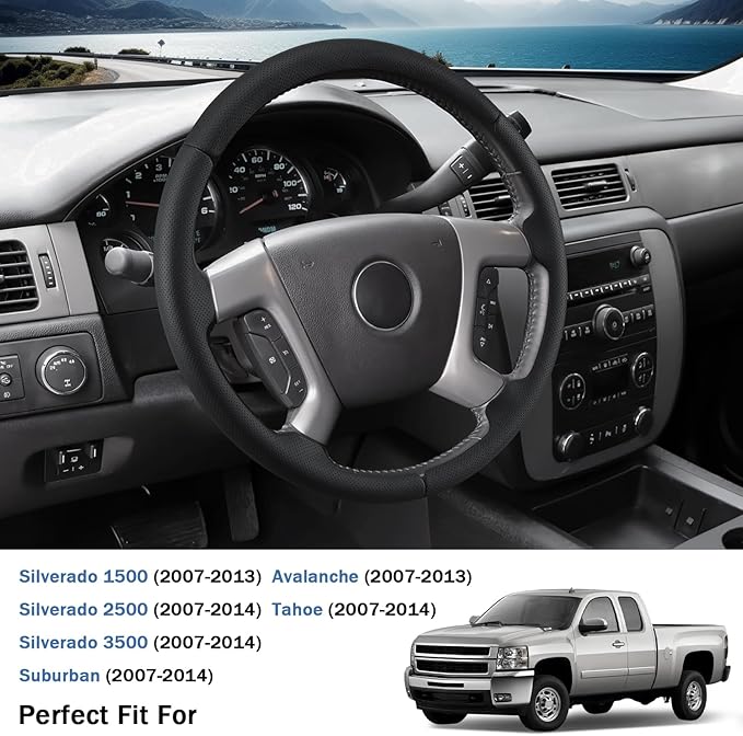 Steering Wheel Cover for Chevy Silverado 1500 GMC Sierra 1500 2007-2013/2500 3500 Chevrolet Tahoe Suburban Yukon (Yukon XL) 2007-2014/ Traverse 2009-2017/ GMC Sierra 2500HD 3500HD 2008-2014