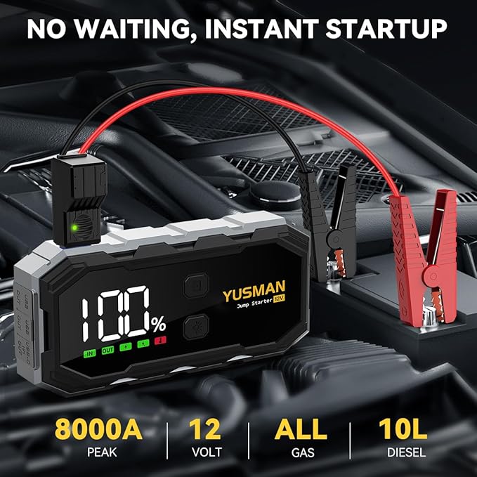 Car Jump Starter, 8000A 12V Jump Battery Pack (All Gas/10.0L Diesel), Portable Jump Starter with Display, Car Jump Starter