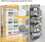 Over The Door Organizer with 5 Shelves, 9 Compartment + 10 Side Pocket, Sturdy Oxford Cloth, Supports 90 lbs, Heavy-Duty Behi