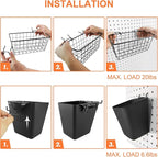 Pegboard Basket Organizers, Peg Board Large Baskets Hooks Bins Cups Tool Organizer 6 Pack Set, Wall Storage Display Hanging A