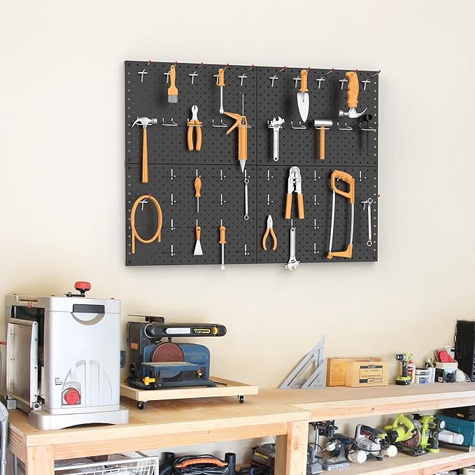TORACK 4 PCS 12"x16" Metal Pegboard Panels for Garage, Workbench, Shop, Tool Organizer Peg Board with 1/8" & 1/4" Holes, Modu