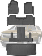 Floor Mats & Trunk Mat for Chevrolet Tahoe 2021-2024 2025-2nd Row Bucket Seat(7 Seats Version) &GMC Yukon（Not Fit XL,TPE All Weather Protection Car Floor Liners for Chevy Tahoe