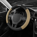 NASCAR Steering Wheel Cover, Two-Tone Beige Leather Patchwork, Universal Fit 14.5"-15.5" Steering Covers for Cars, Anti-Slip,