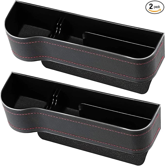 2 Pack Car Seat Gap Filler,Multifunctional PU Leather Car Storage with Cup Holder Front seat Automotive Consoles Organizers Storage Box Front Seat for Men Driver and Passenger Side (for 2 Sides)